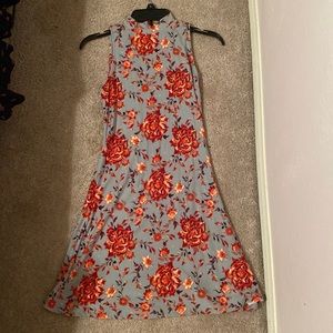 Blue dress with small turtle neck